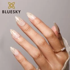 Almond Golden Glitter - Press On Nails Set 10 Almond Golden Glitter - Press On Nails Set -Bluesky Cosmetics PRESS ONS 02 MARKETING 01