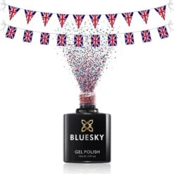 Bluesky Limited Edition Gel Polish - United Blingdom -Bluesky Cosmetics united blingdom uk 10 year anniversary set blue glitter bright chunky gel polish bluesky cosmetics 364
